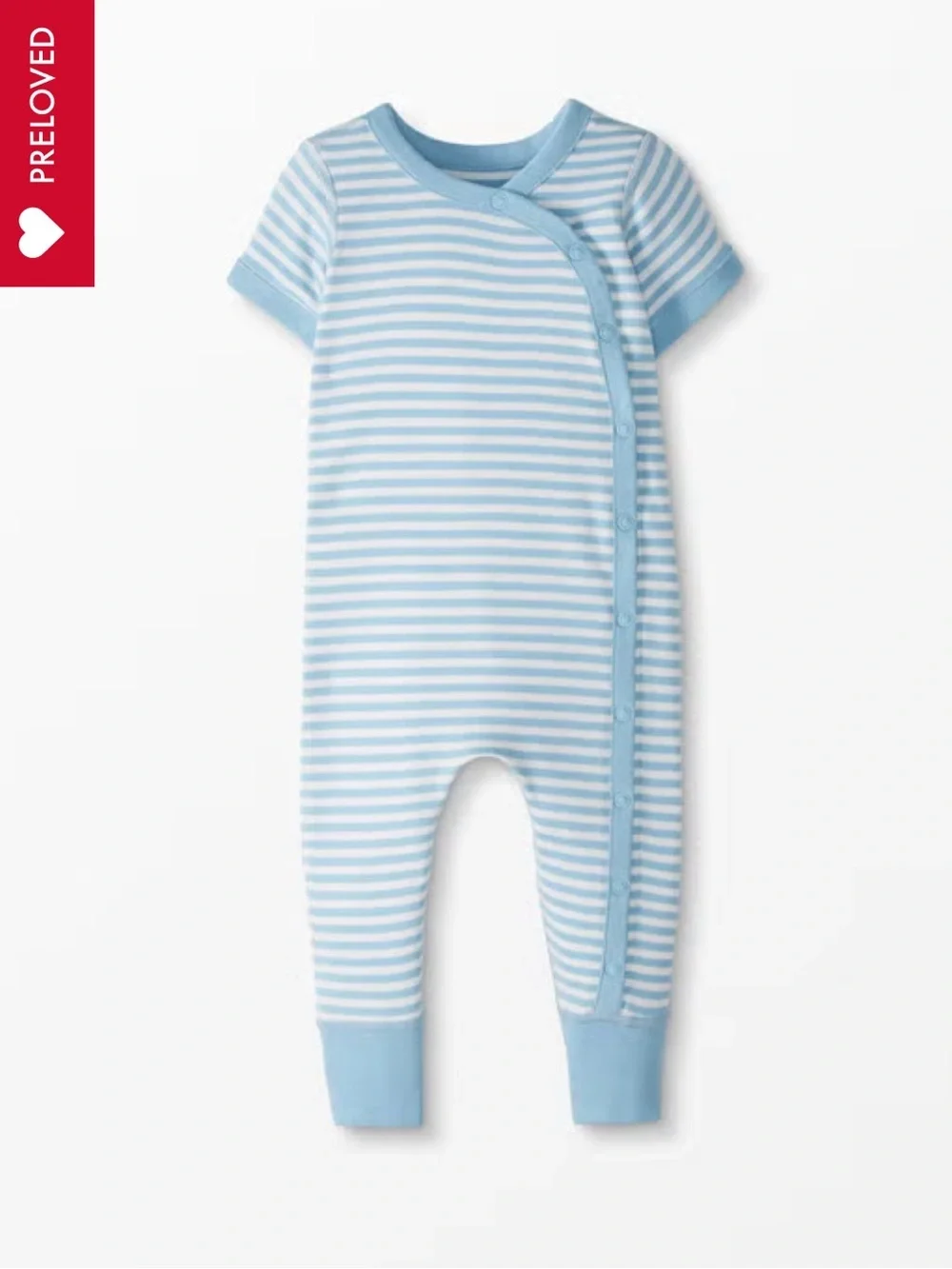 Hanna Andersson Blue and White Striped Snap Romper In Organic Cotton Newborn